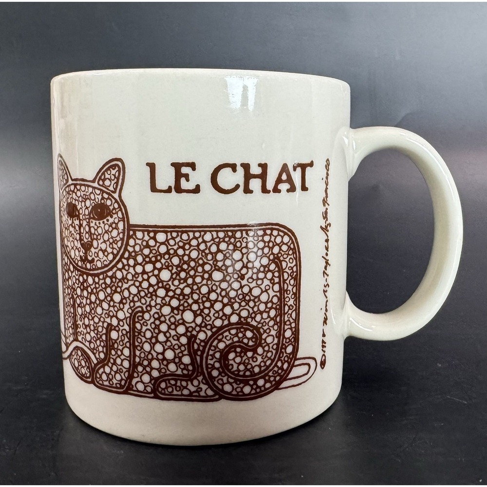 Vintage 1978 Taylor & Ng Le Chat Cat Mug Win Brown Japan French Coffee Cup Yarn